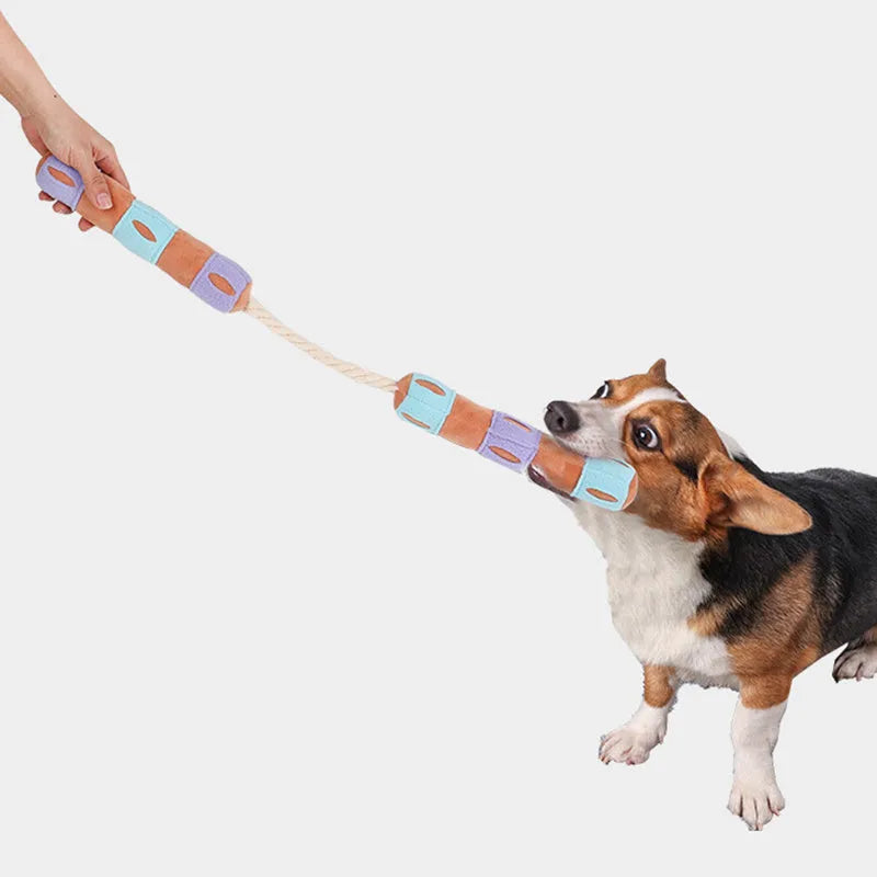 Purple and yellow plush dog snuffle mat with textured flaps for hiding treats