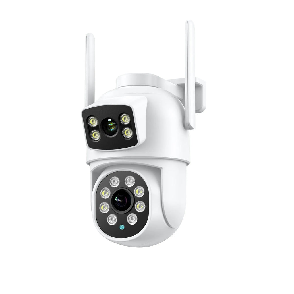White icsee 600W outdoor night vision wireless surveillance camera with gun ball linkage and dual-screen display