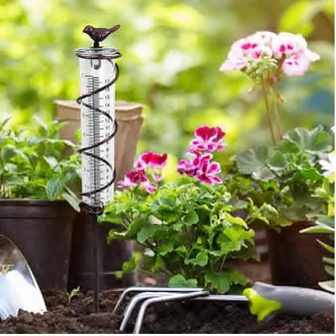 Cast iron bird design glass rain gauge with 0-800ml measurement capacity