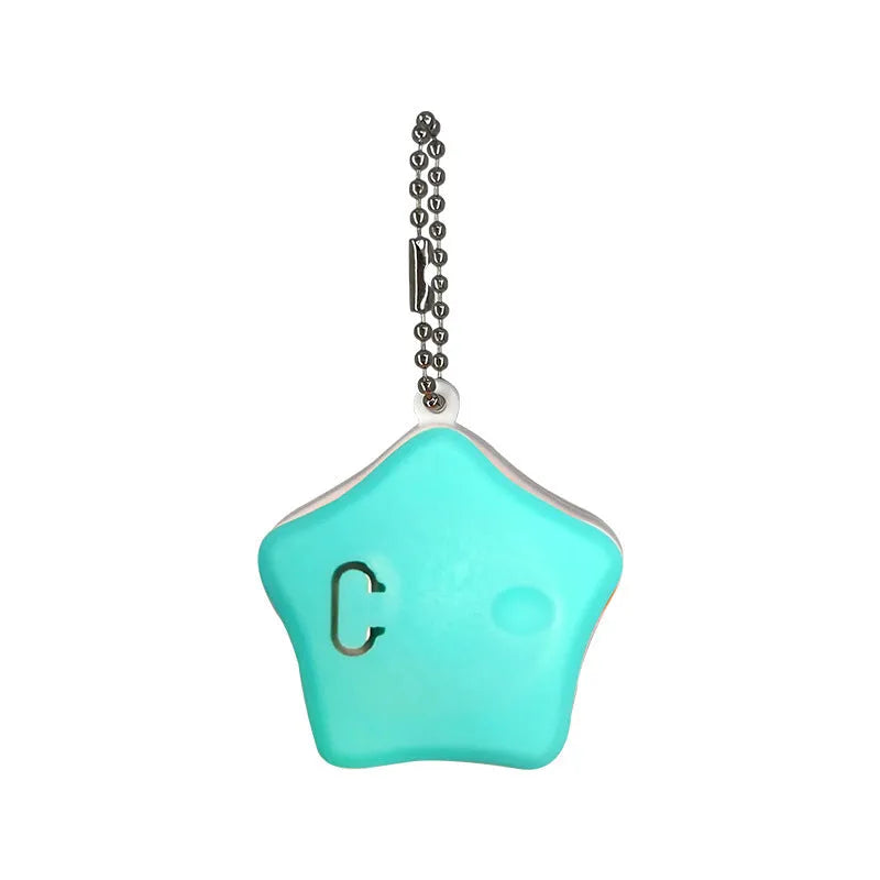 Blue rechargeable pendant light attached to dog collar for night-time walking visibility