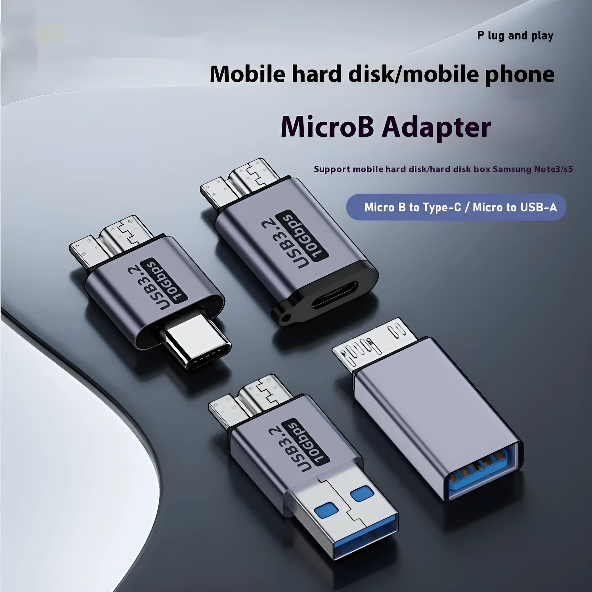 USB Type-A male to Micro-B female adapter cable for hard drives and mobile devices