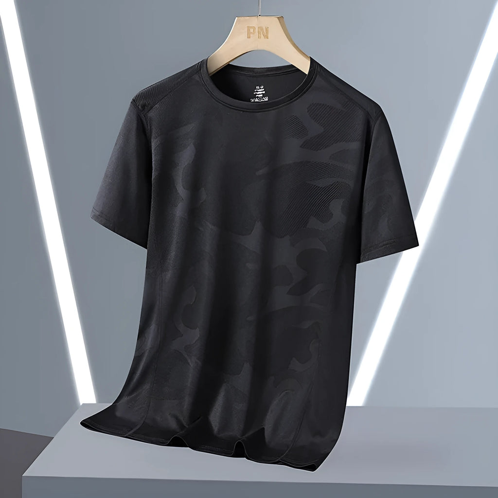 Men's plus size camouflage pattern nylon summer t-shirt with short sleeves and round neck