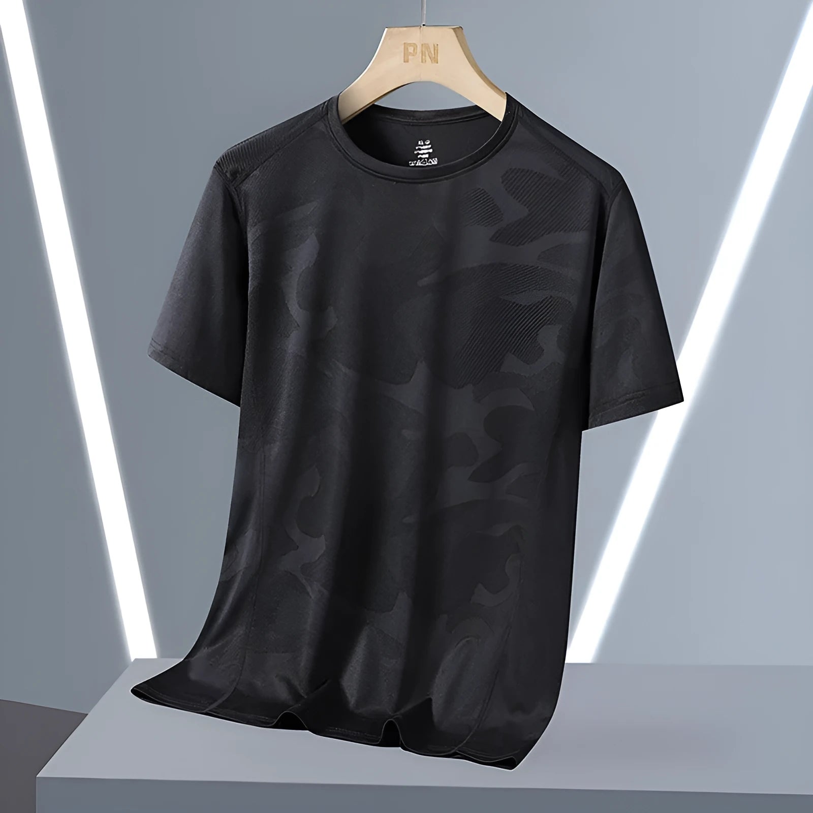 Men's plus size camouflage pattern nylon summer t-shirt with short sleeves and round neck