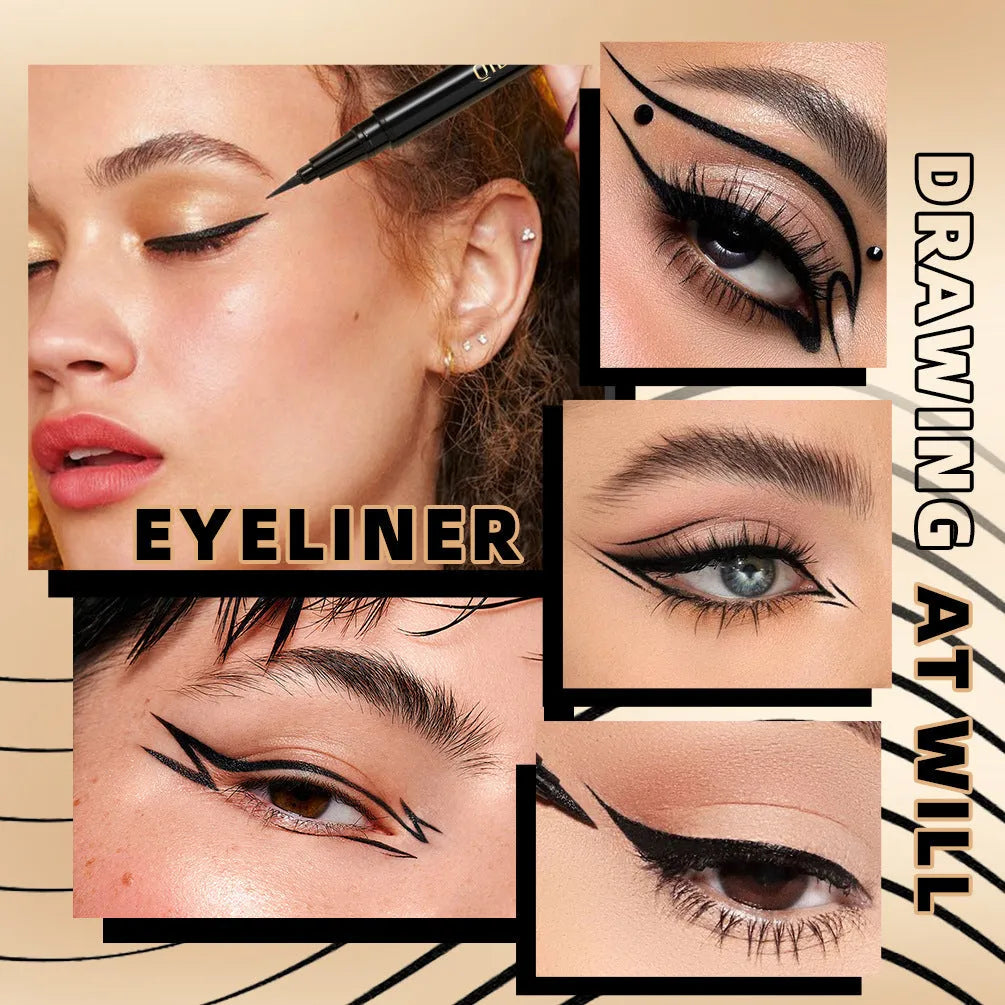 Black liquid eyeliner pen with quick-drying smudge-resistant sweat-proof formula