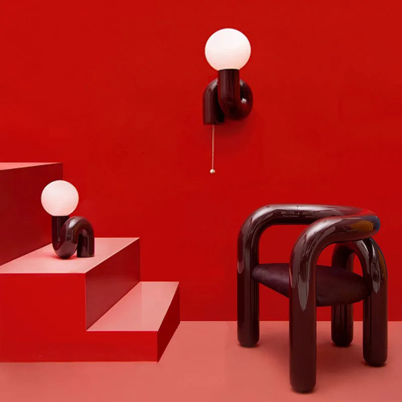 Modern Nordic style resin bedside lamp in pink with international plug adapter options
