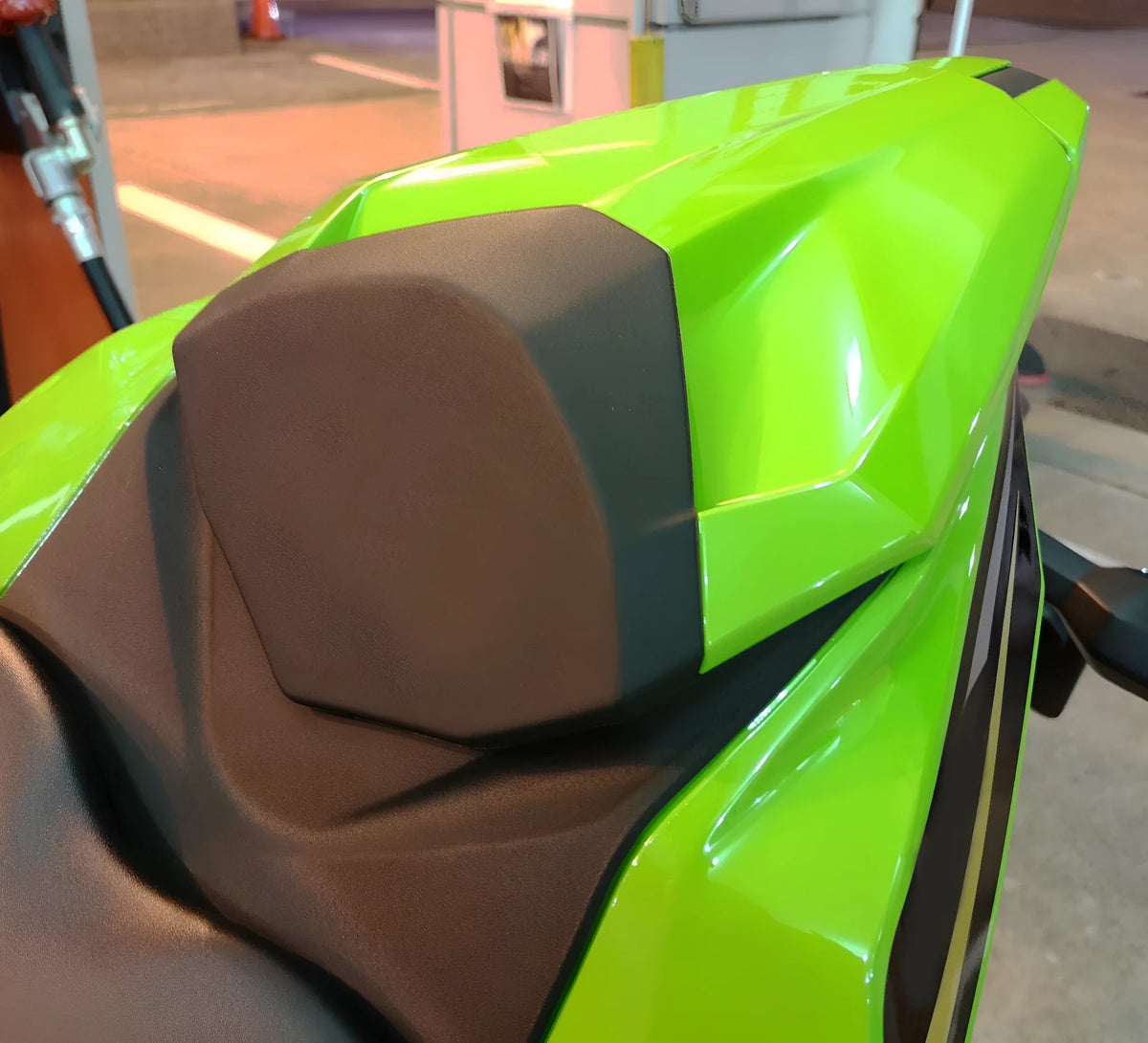 Motorcycle rear hump tail seat cover in ABS plastic, waterproof, shown in black with water transfer finish