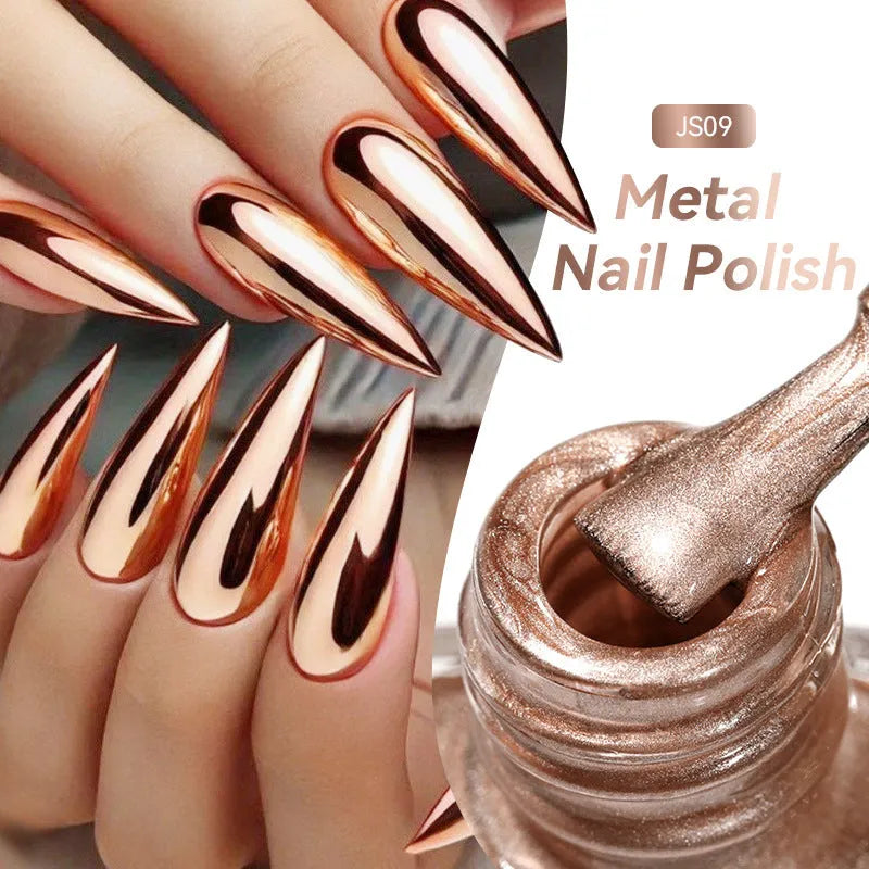Quick-dry metallic mirror nail polish bottle in a shiny silver shade, 7ml, oily no-bake formula