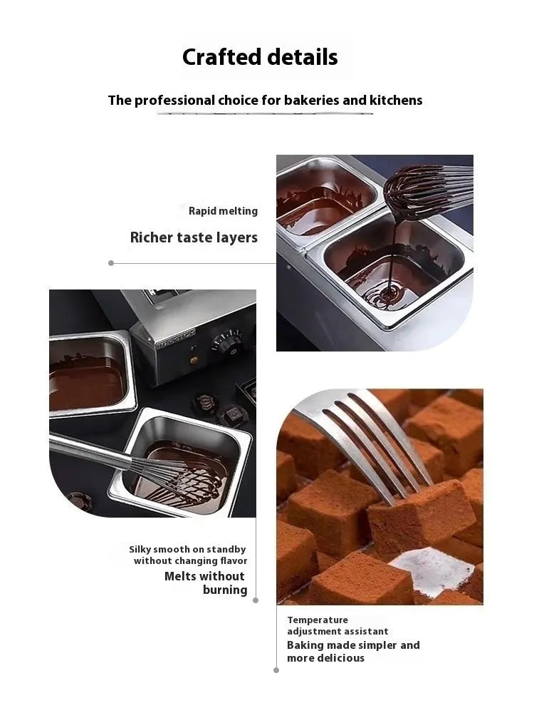 Commercial electric chocolate melting machine with double pot construction and temperature control display