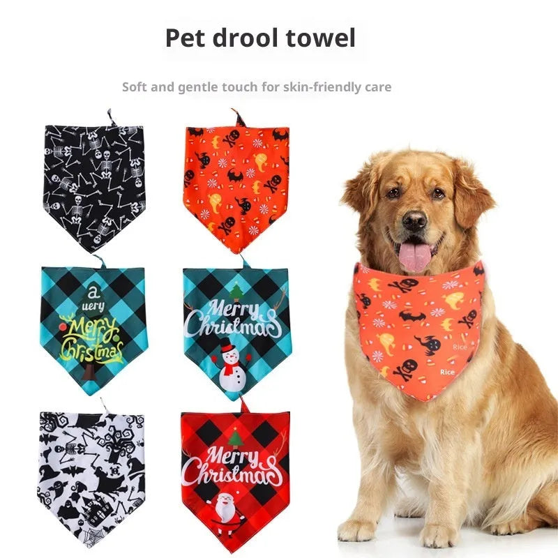 Nylon pet scarf with cartoon print for Halloween, available in 43cm or 65cm length, model 14 style