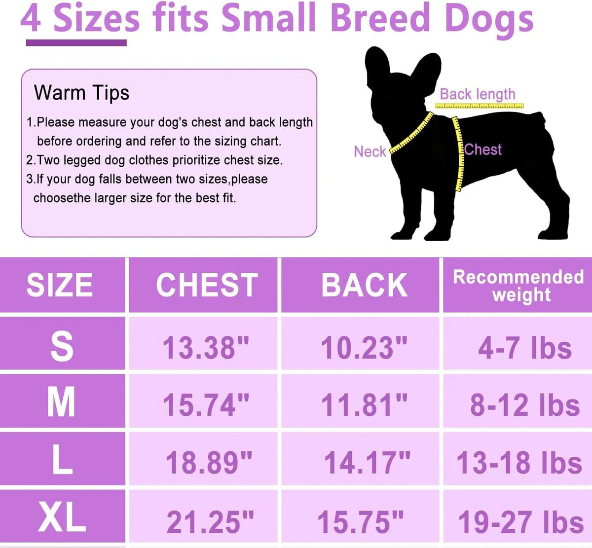2 pack fleece dog sweater with leash ring, turtleneck pullover for small dogs, S to XL