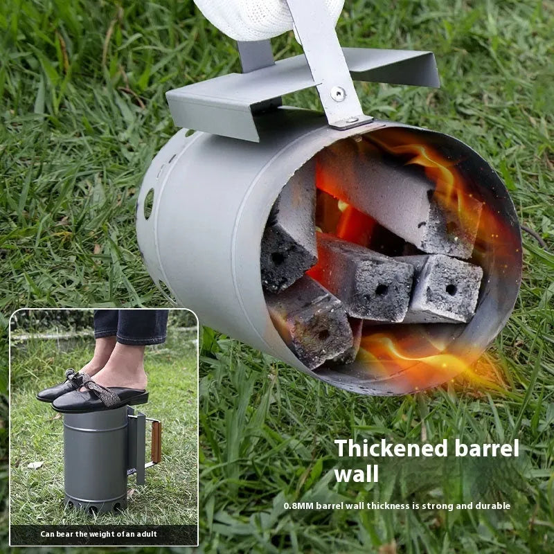 Zinc-iron alloy charcoal oven igniter with carbon barrel design for outdoor barbecues.