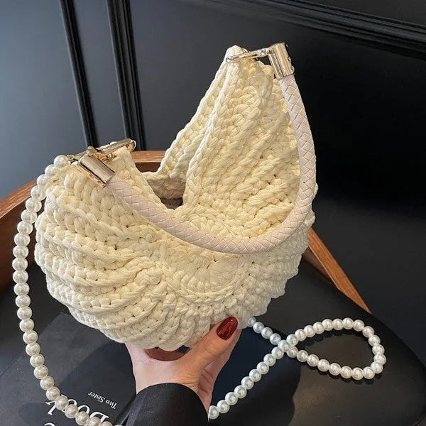 Women's handmade woven cloth shell-shaped bag in European retro style with open pocket design