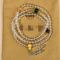 White crystal 108-bead rosary bracelet necklace with geometric shaping and ethnic design elements