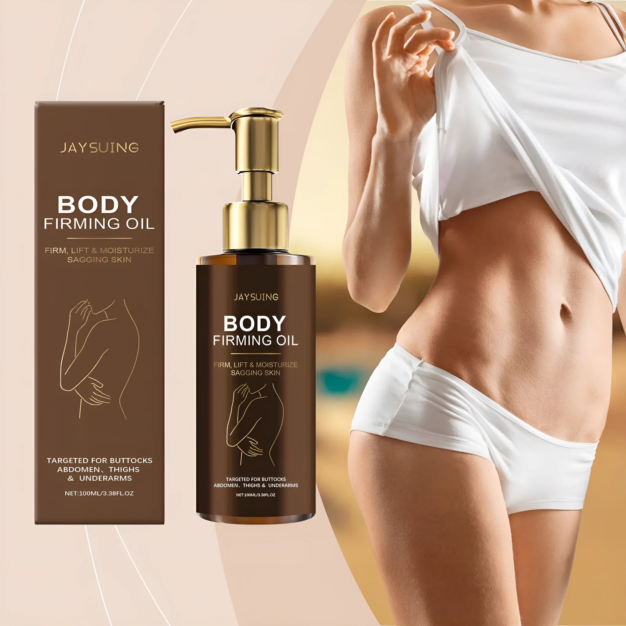100ml bottle of nourishing firming body oil with coffee seed oil and hyaluronic acid formula