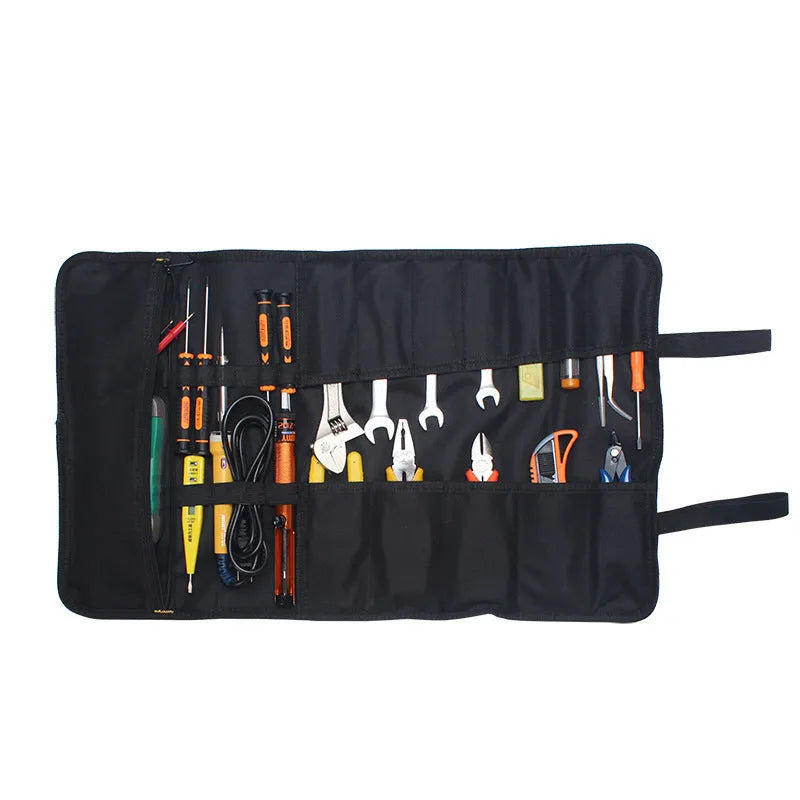 Oxford cloth electrician storage bag with three-dimensional reel design measuring 58.5 by 35.5 cm