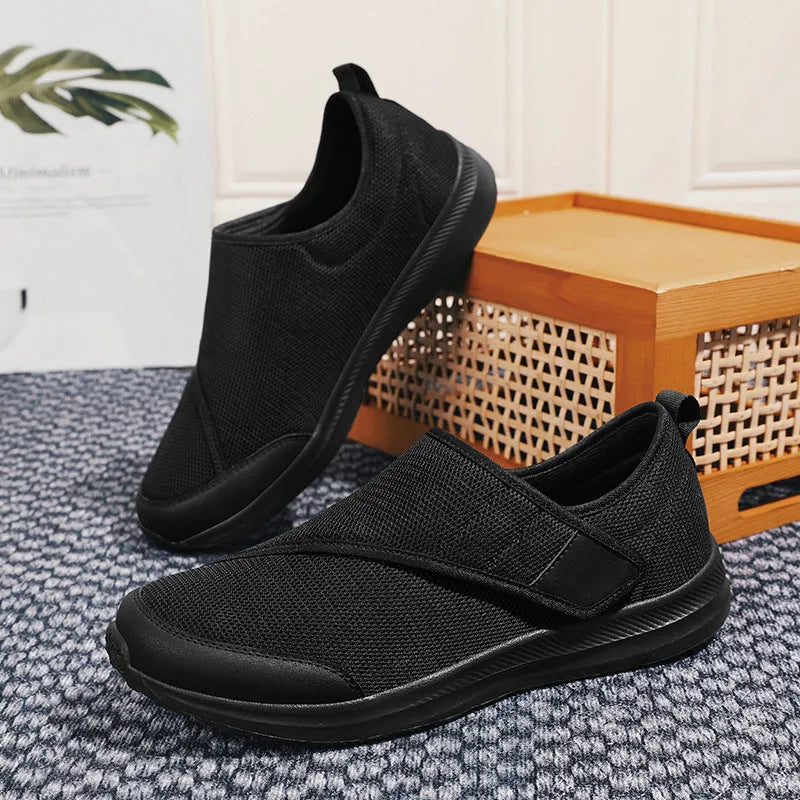Casual walking shoes with Velcro closure and mesh upper in flat-heel design