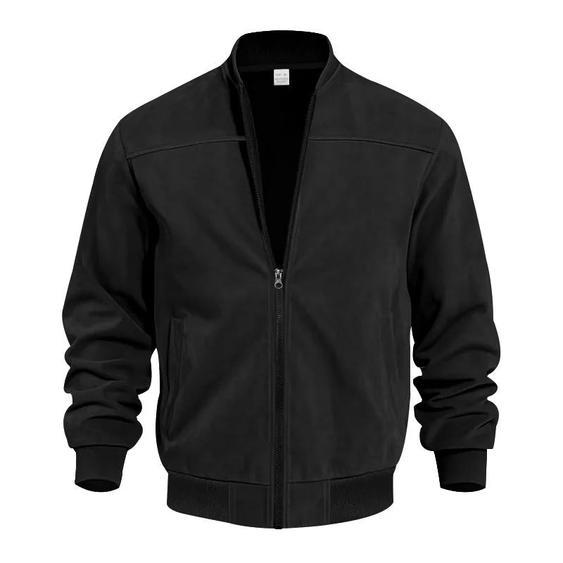 Men's plus size suede casual jacket with zipper closure and cotton lining in multiple colours