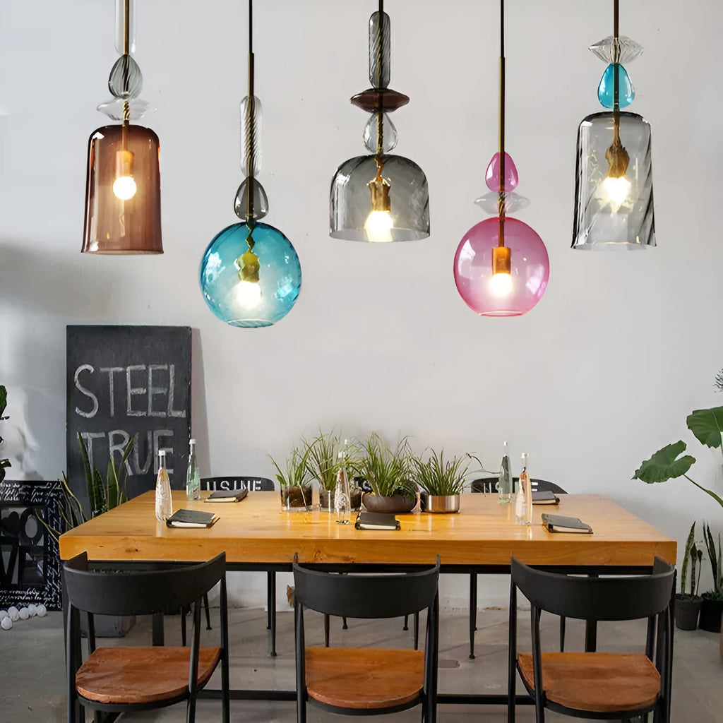 Adjustable glass chandelier lighting fixture for bar counter with 1.5m height and 200mm dimensions