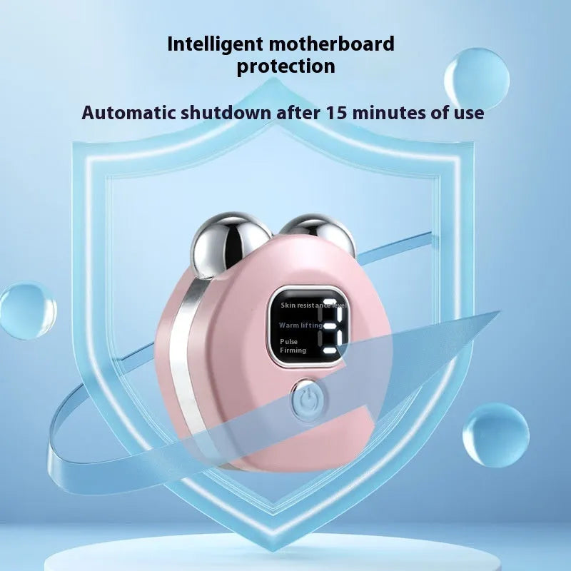 Portable facial massage instrument with hot compress and micro current dual roller in white colour