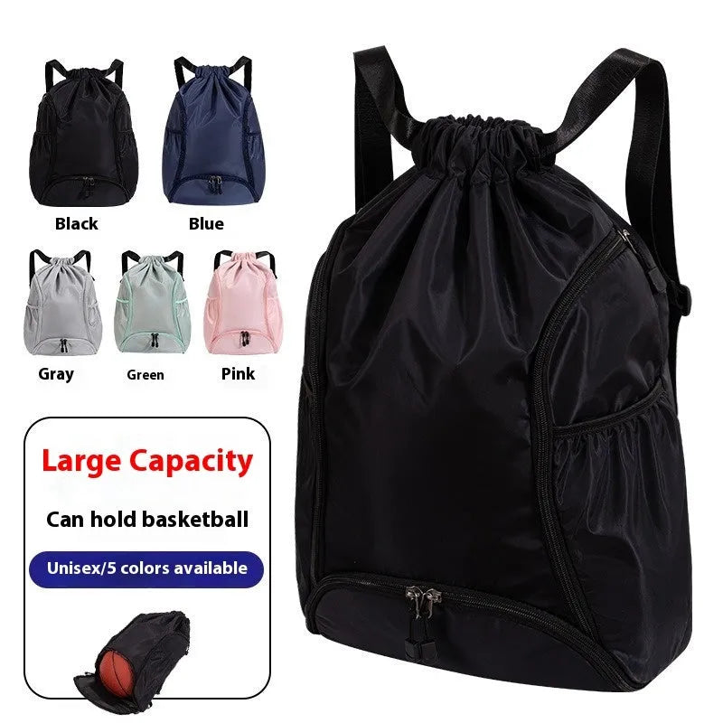 Large cube-style sports backpack in five colour options with drawstring closure and storage compartments