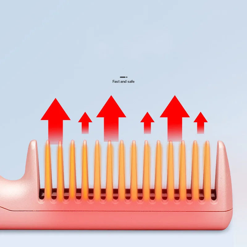 USB straight hair comb with tourmaline ceramic heat conductor, 3D gradient pink or green shell, and ten temperature settings