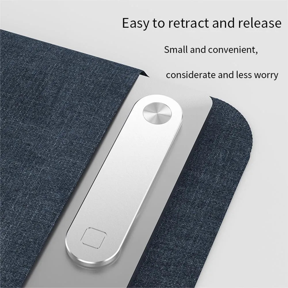 Aluminium laptop phone holder with magnetic mount attached to computer screen