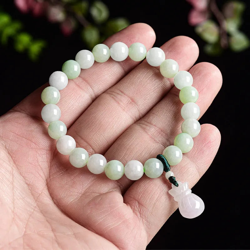 Ice Jade flower bracelet with 8mm beads in national style design