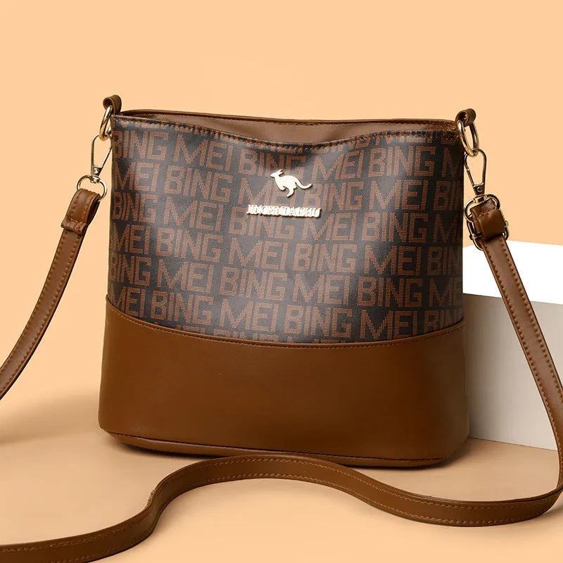 Brown soft PU leather messenger bag with internal phone and file compartments