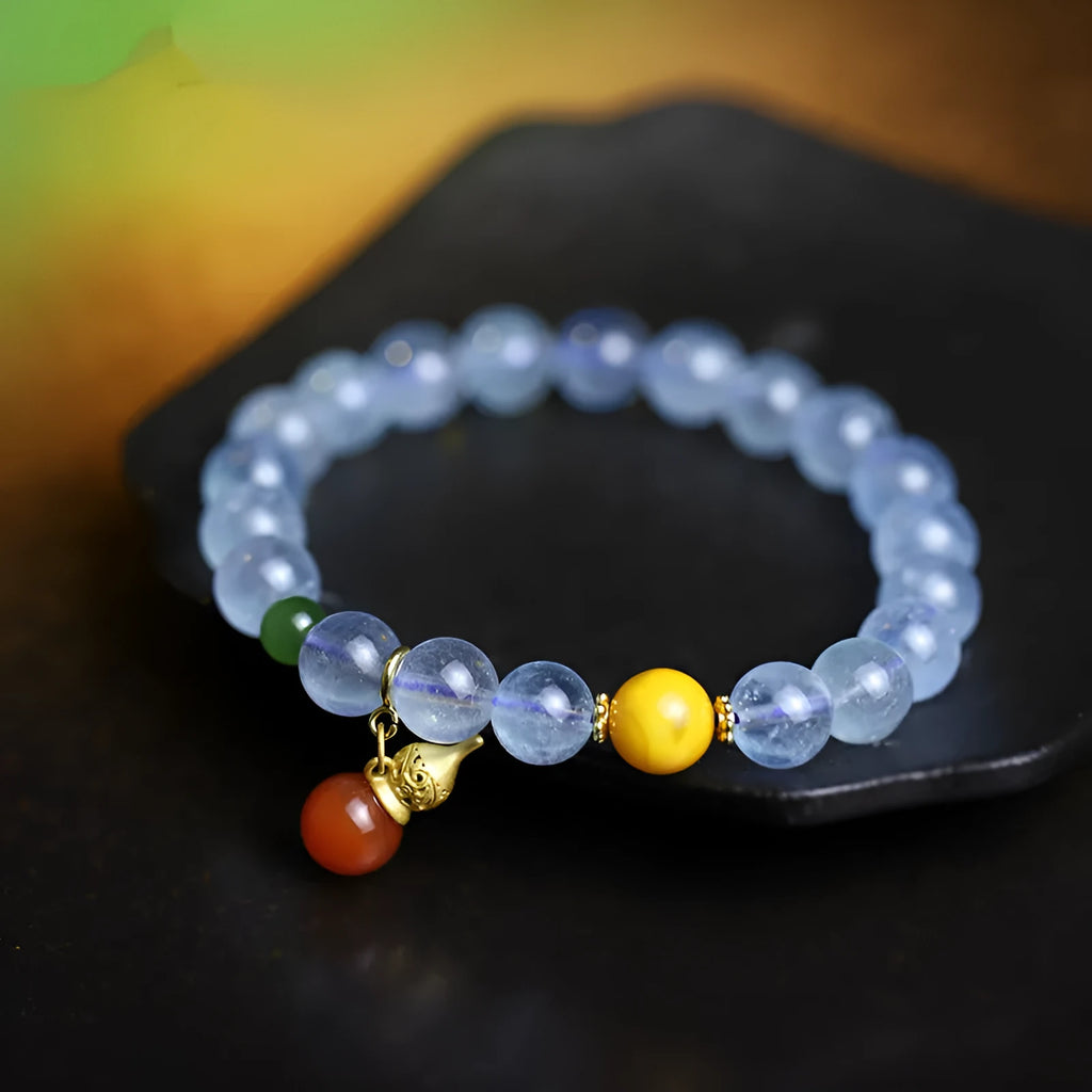 Ice blue aquamarine geometric bracelet with 8mm stone and adjustable fastening