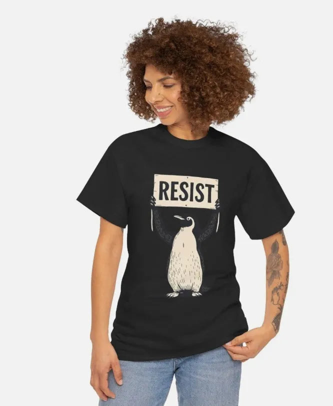 Loose-fit short sleeve cotton T-shirt in black, green, or white on a hanger.