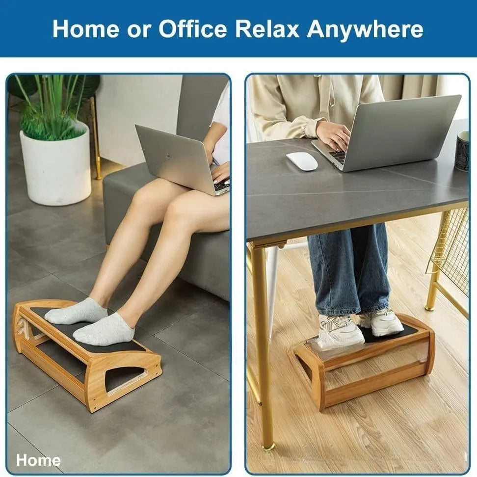 Wooden adjustable bamboo office desk footstool in wood colour