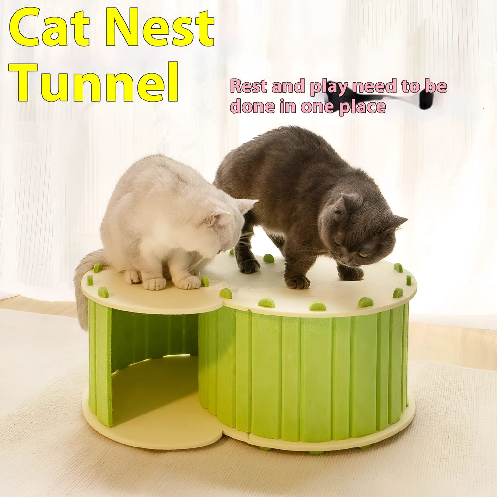 Foldable semi-closed felt cat scratch board nest in camel colour, size 58x40x24 cm