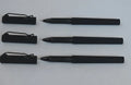Three black decompression elastic pens with 0.7mm bullet tips and cap closure on a light background