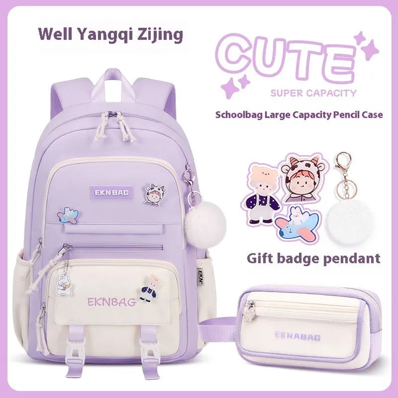 Waterproof Oxford cloth school backpack for girls with curved shoulder straps in six colour options