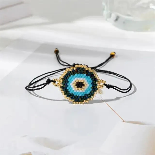 Fashion geometric beaded bracelet for women, glass and coloured glaze round beads, three colour options 8380 8446 8459