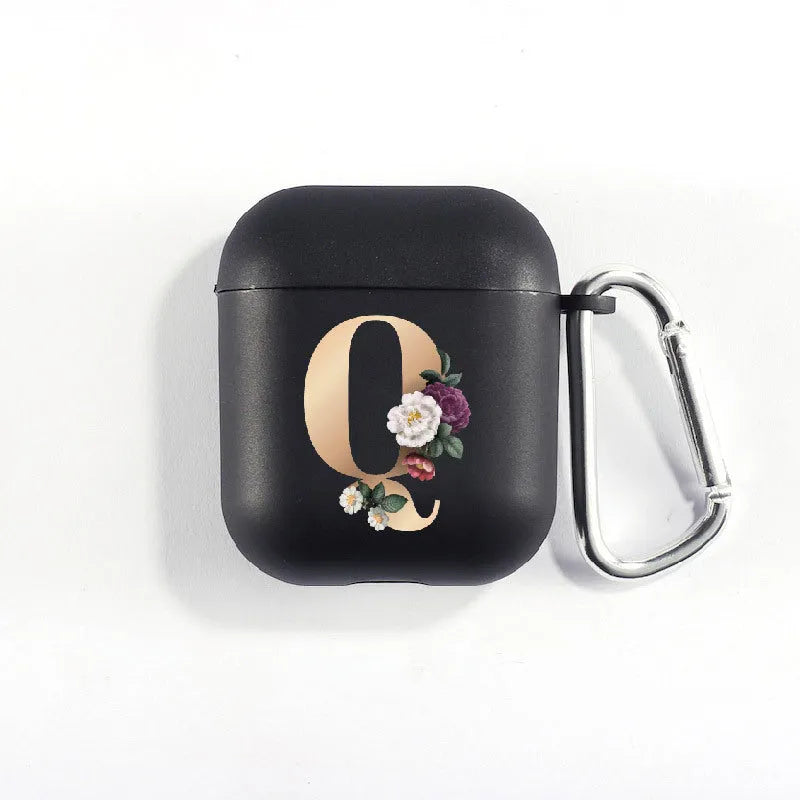 Matte black alphabet silicone AirPods case with dust plug, impact-resistant cover for AirPods Pro