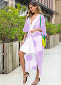 Light purple women's beach cover-up dress with cotton lining for swimming and beachwear