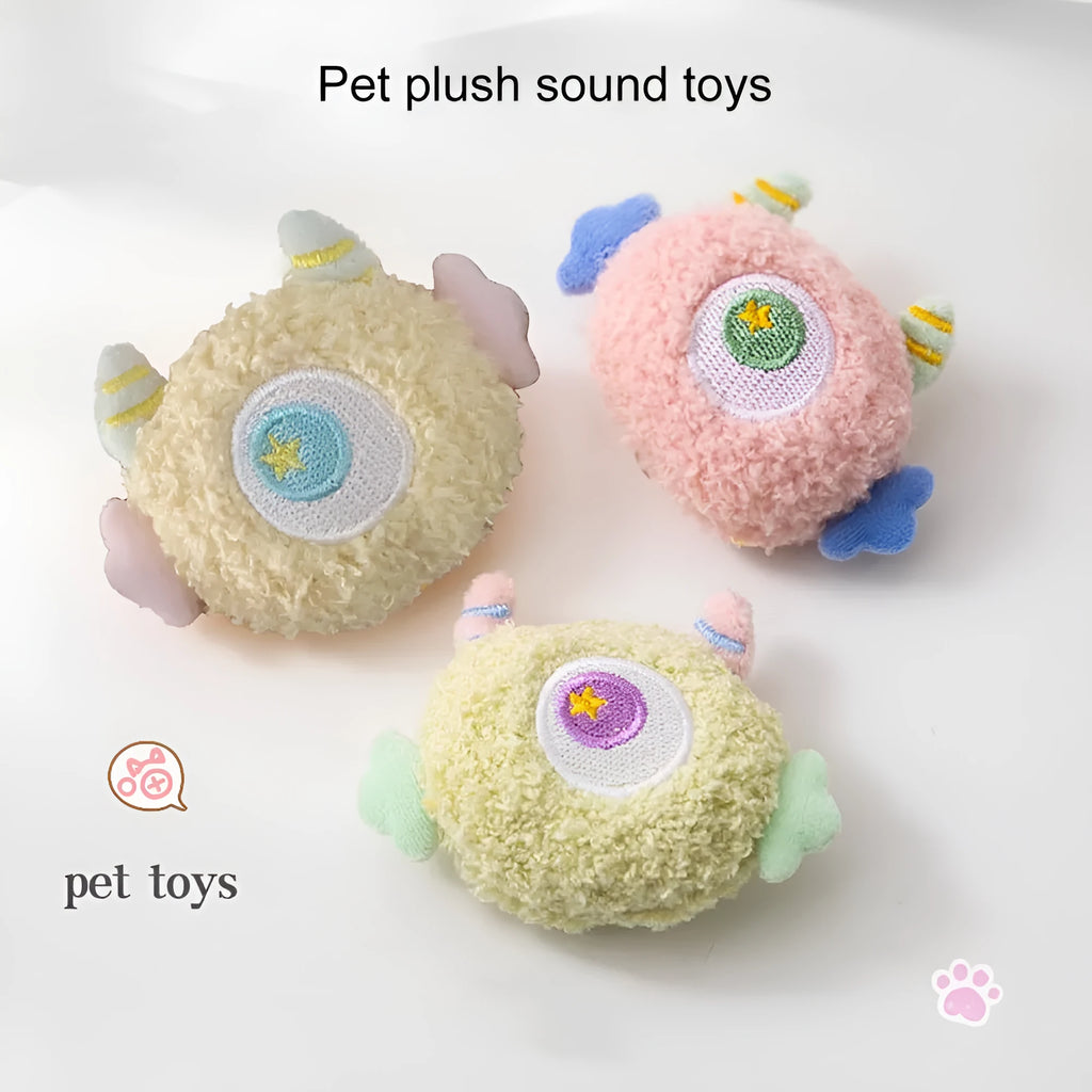 Cartoon plush dog chew toy with squeaker in grey green pink white or yellow colours