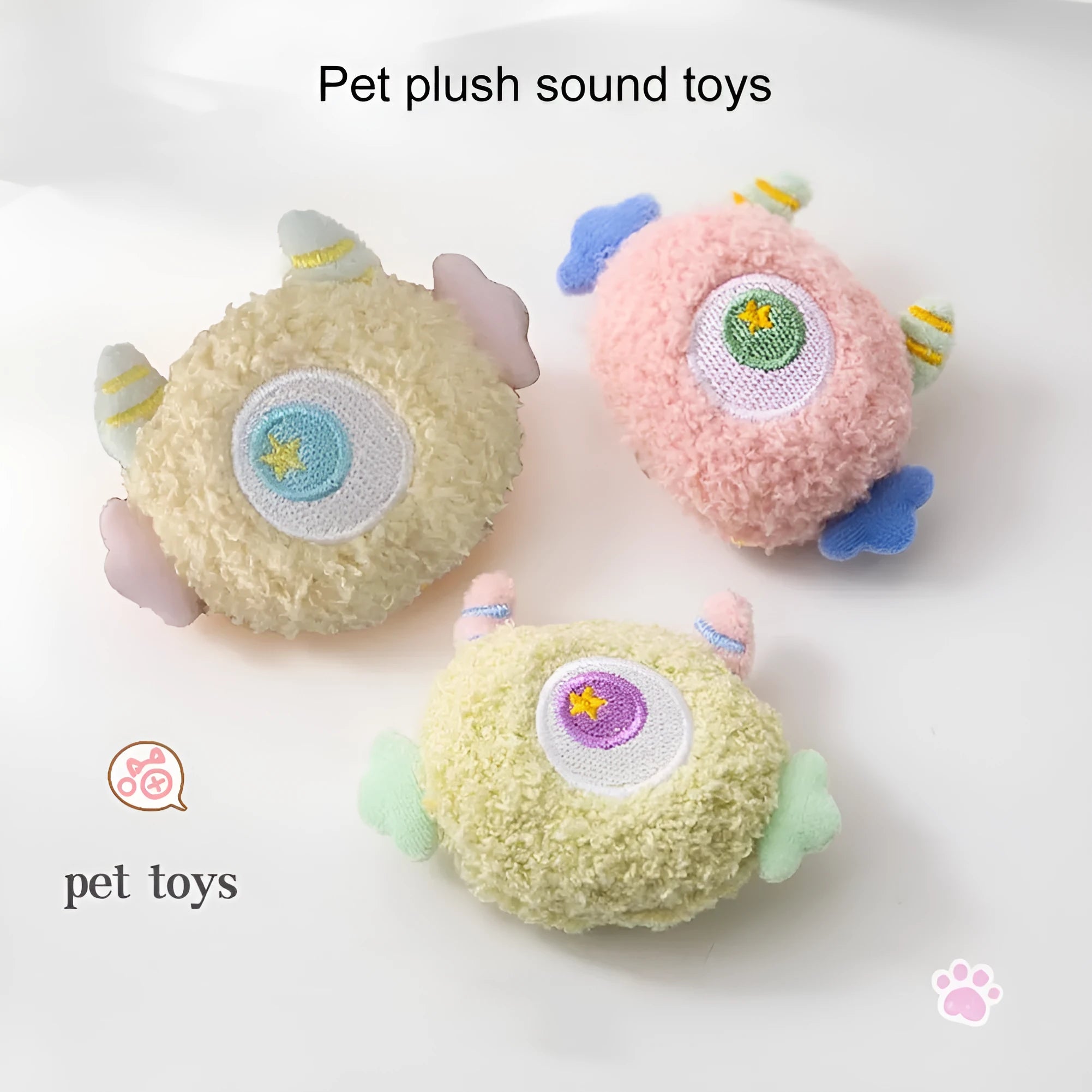 Cartoon plush dog chew toy with squeaker in grey green pink white or yellow colours