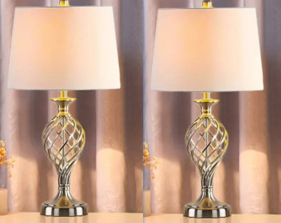 European style alloy bedside table lamp with touch sensor controls and USB cable