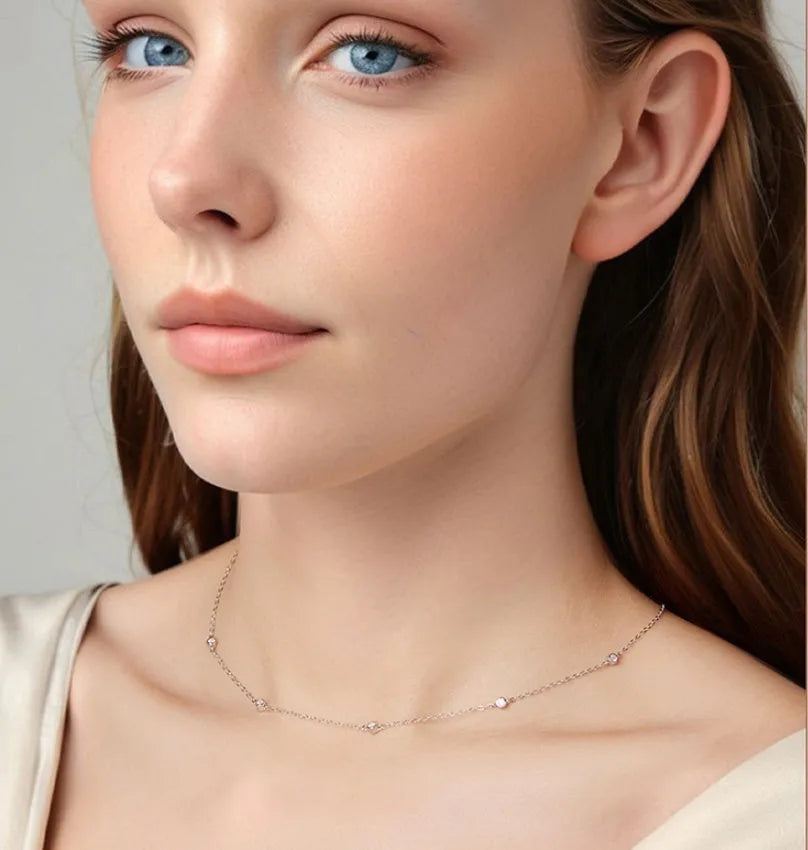 925 silver moissanite clavicle necklace, electroplated, silver or gold colour, 41-50cm chain, with certificate