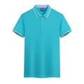 Man wearing a slim fit ice silk quick-dry polo shirt in blue, short sleeve workwear top.