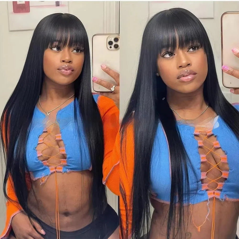 Natural colour human hair wig with full-mechanism headgear shown in a fashionable style.