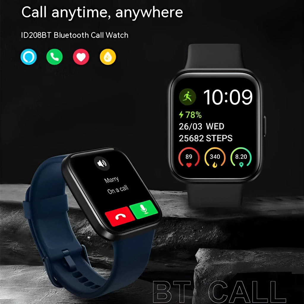 Smart watch with Bluetooth calling function showing heart rate monitoring on IPS touch screen display