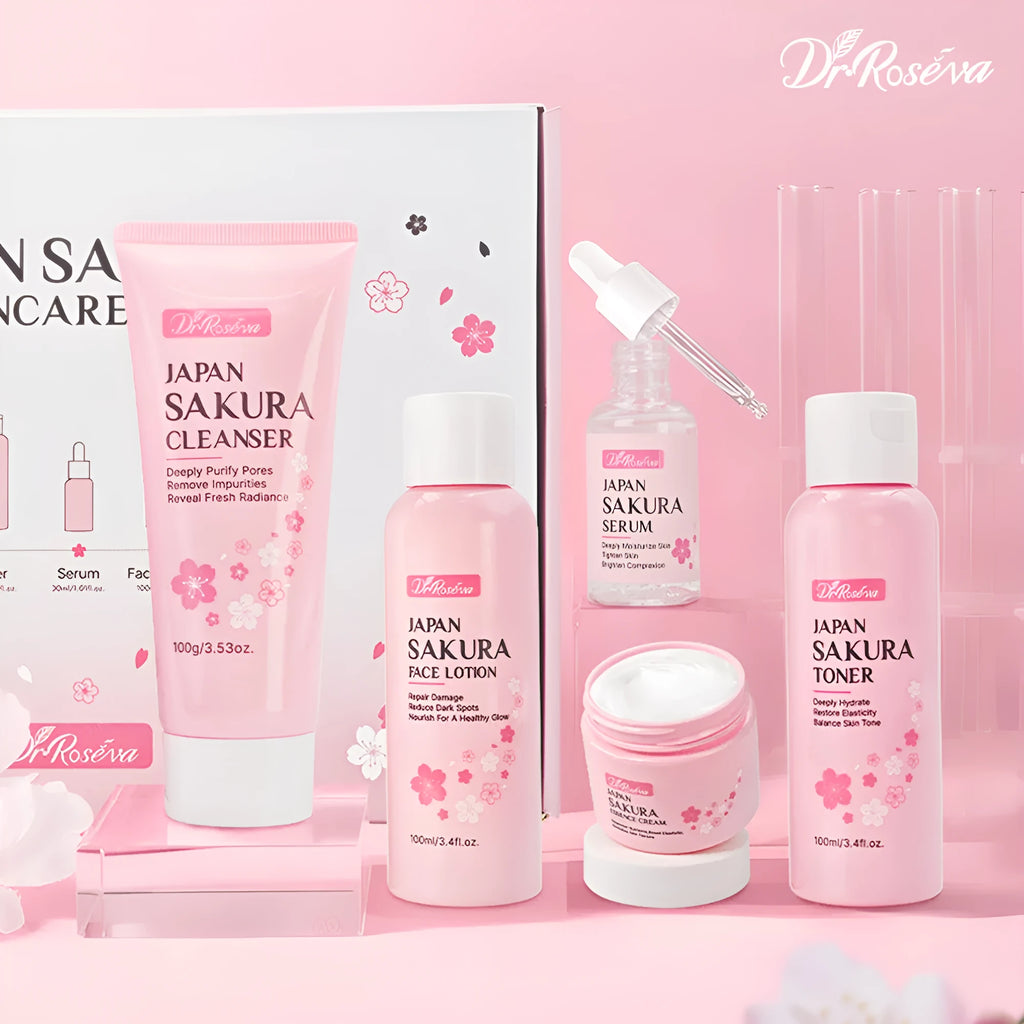 5-piece facial and body skin care set with whitening cleanser toner lotion eye cream serum