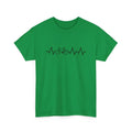 Green women's cotton t-shirt with a printed letter design on the front.