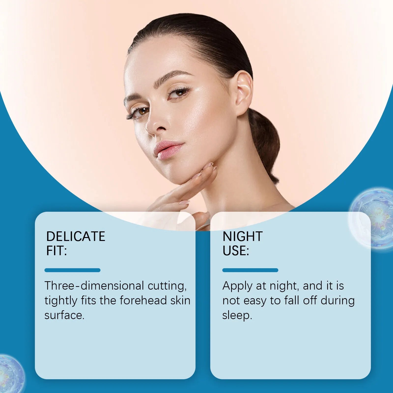 Pack of 5 forehead moisturising patches with vitamin E, hyaluronic acid and collagen ingredients