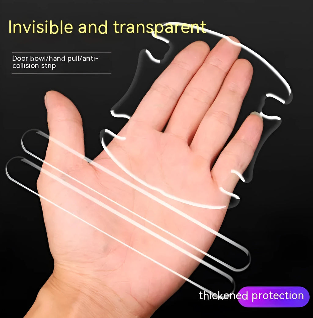 Four clear 3D adhesive bumper stickers for car interior door handle scratch protection
