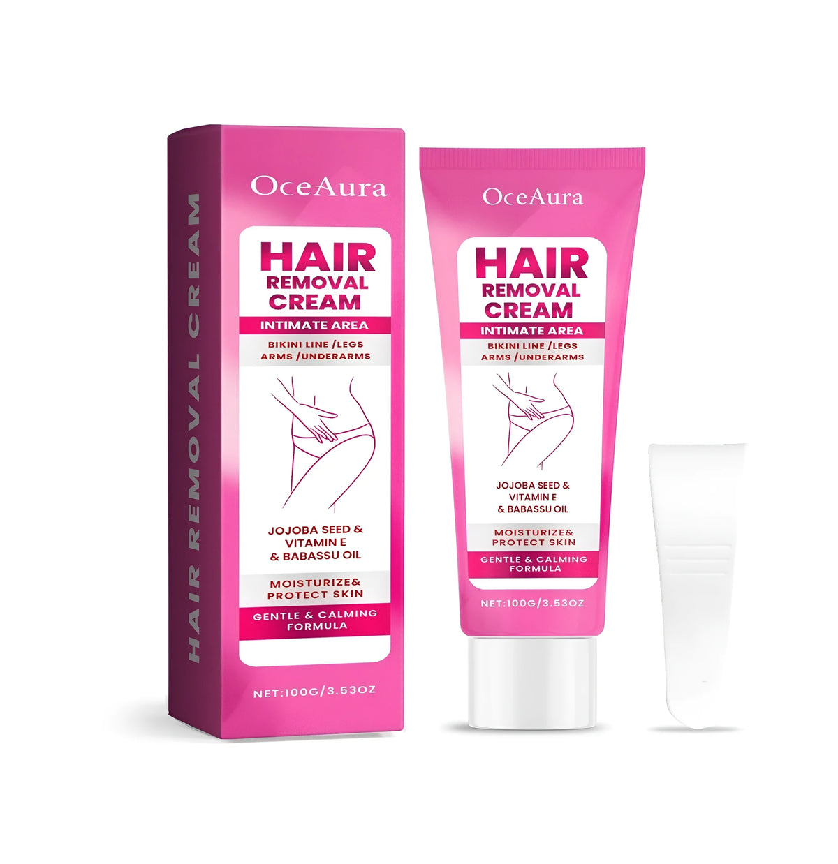 100g hair removal cream tube with shea butter, jojoba seed oil and witch hazel extract for legs, arms and underarms