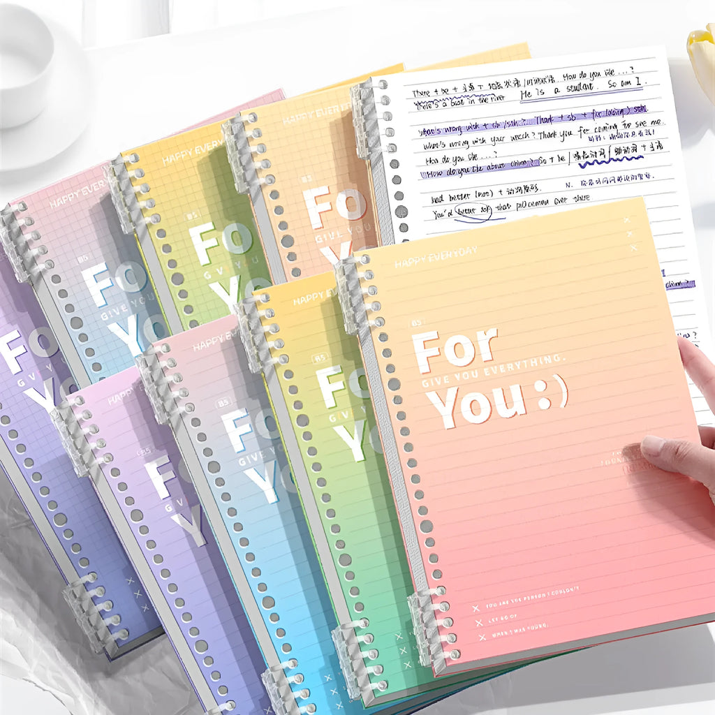 Removable coil gradient notebook in multiple colours with PP cover and wood-free paper pages